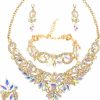 SFE Wedding Bridal Prom Austrian Crystal Rhinestone Statement Necklace Earrings Bracelet Ring Wedding Party Costume Jewelry Sets For Brides Women Jewelry Sets