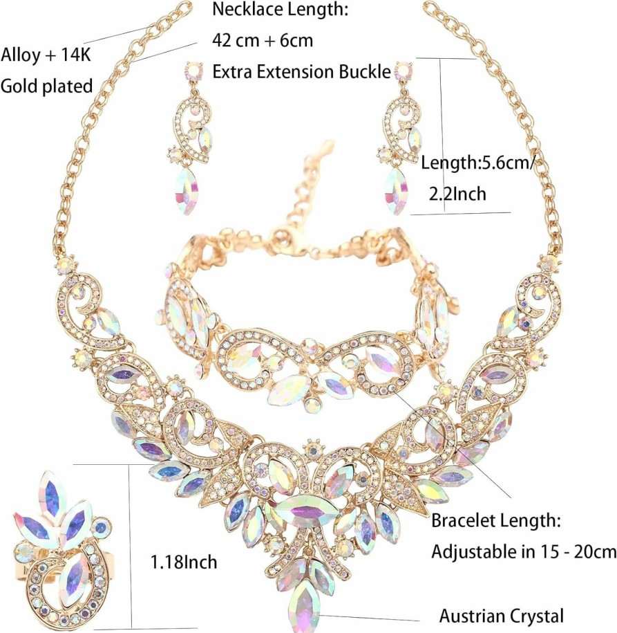 SFE Wedding Bridal Prom Austrian Crystal Rhinestone Statement Necklace Earrings Bracelet Ring Wedding Party Costume Jewelry Sets For Brides Women Jewelry Sets