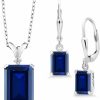 Gem Stone King Gem Stone King 925 Sterling Silver Blue Created Sapphire Pendant And Earrings Jewelry Set For Women (13.02 Cttw, With 18 Inch Silver Chain) Jewelry Sets