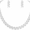 Lovejftty Lovejftty Wedding Jewelry Sets For Brides Bridesmaids, Prom Costume Jewelry Sets For Women, Elegant Silver Necklace And Earring Sets For Wedding Day (White Gold - 02) Jewelry Sets