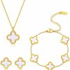 JumpHipo Jumphipo Lucky Clover Jewelry Set For Women Girls - Bracelet Necklace Earrings,18K Gold Plated - Simple,Cute,And Trendy Gifts For Women Girls Jewelry Sets