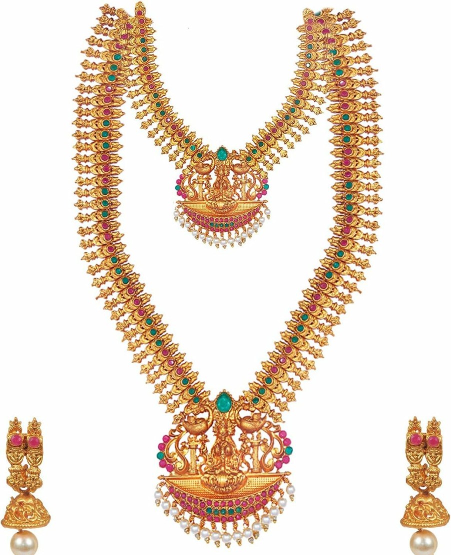 Shining Jewel - By Shivansh Shining Jewel - By Shivansh Bodha Tradtional Indian Handcrafted Antique Gold Plated Temple Jewellery Combo Bridal Dulhan Necklace Set With Matching Earring & Pearls For Women (Sj_2945) Jewelry Sets