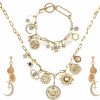 Upowka Upowka Vintage Jewelry Set,Charm Necklace+Charm Bracelet+Moon Earrings,Gold Jewelry Set For Women Jewelry Sets