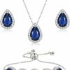 EleQueen Elequeen Women'S Cubic Zirconia Crystal Teardrop Necklace Earrings Bracelet Wedding Party Jewelry Sets For Bride Bridemaids Jewelry Sets