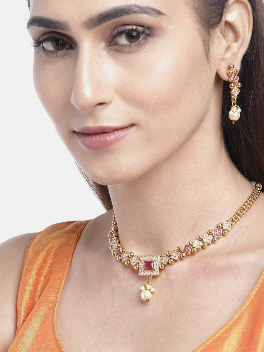 Priyaasi Priyaasi Indian Choker Jewelry Set For Women | Necklace Set For Women | Gold-Plated | Brass Metal | Indian Bridal Jewelry Set For Wedding | Bollywood Jewelery Set Jewelry Sets