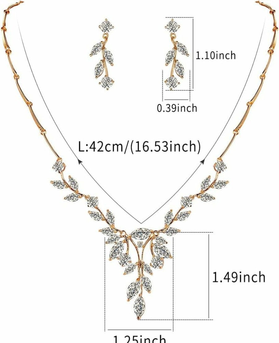 WeimanJewelry Weimanjewelry Women Marquise Cut Cubic Zirconia Leaf Bridal Y-Necklace And Dangling Earring Jewelry Set For Wedding Jewelry Sets