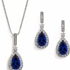 Mariell Mariell Bridal Wedding Necklace And Earring Set, Sapphire Blue Cz Pendant And Drop Earrings For Brides Jewelry Sets