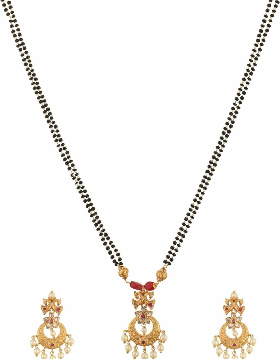 TARINIKA Tarinika Antique Gold Plated Falgu Mangalsuthra Necklace Set With Floral Design - Indian Jewelry Set For Women | Perfect For Ethnic Occasions | Traditional South Indian Necklace | 1 Year Warranty* Jewelry Sets