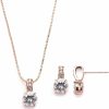 Mariell Mariell Rose Gold Round-Cut Cubic Zirconia Necklace Earrings Set For Brides, Bridesmaids & Everyday Wear Jewelry Sets