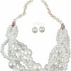 Ufraky Ufraky Fashion Faux Pearl Statement Chunky Bib Choker Necklace And Earring Set For Women Gift Jewelry Sets