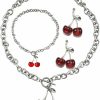 Dreuyet Dreuyet Sweet Cherry Pendant Necklace Set For Women Cute Fruit Earrings Bracelet Creative Fruit Red Cherry Choker Necklace Fashion Jewelry Jewelry Sets