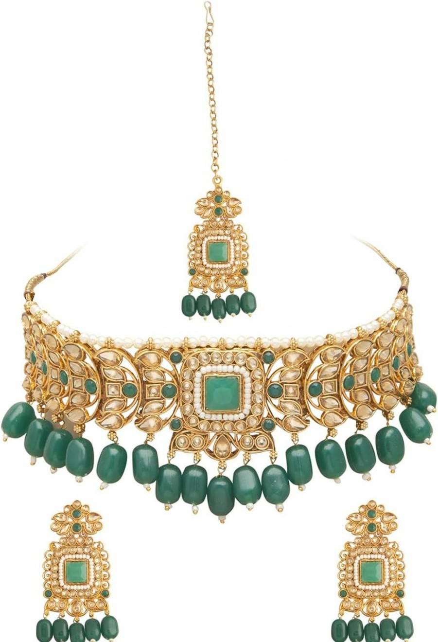 Amazon Bodha Traditional Indian Silver Plated Kundan Pearl Choker Bridal Necklace Combo Jewelry Set With Tikka And Earrings For Women Jewelry Sets