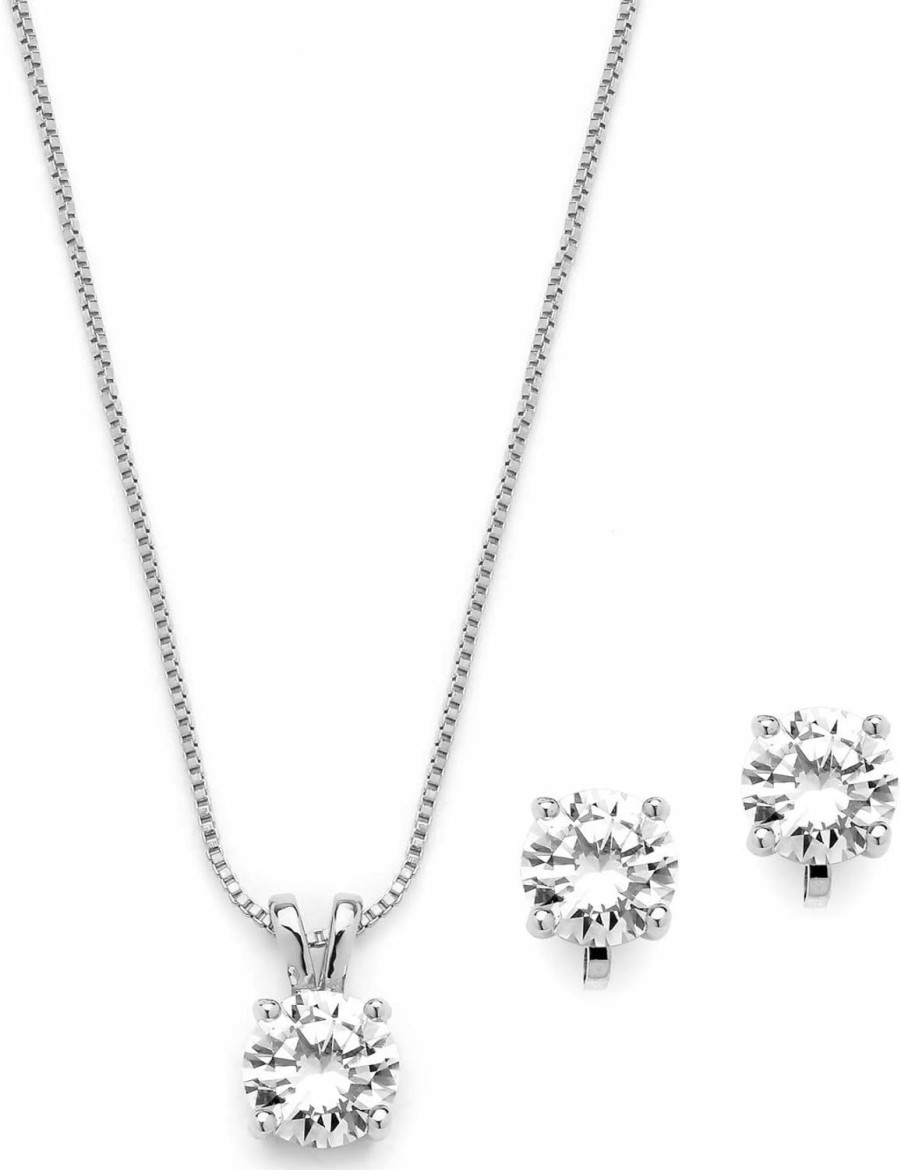 Mariell Mariell Platinum Plated Cubic Zirconia Jewelry Set - 2Cwt Round Pendant With Matching Clip-On Earrings Jewelry Sets