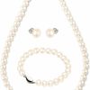 JORA Jora Freshwater Cultured Pearl Necklace Set Bracelet And Stud Earrings Jewelry Set In 18\" Princess Length For Women Gift Jewelry Sets