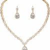 WeimanJewelry Weimanjewelry White Gold/Gold Plated Women Cubic Zirconia Cz Marquise Teardrop Bridal Tennis Necklace And Drop Earring Set For Wedding Brides Jewelry Sets