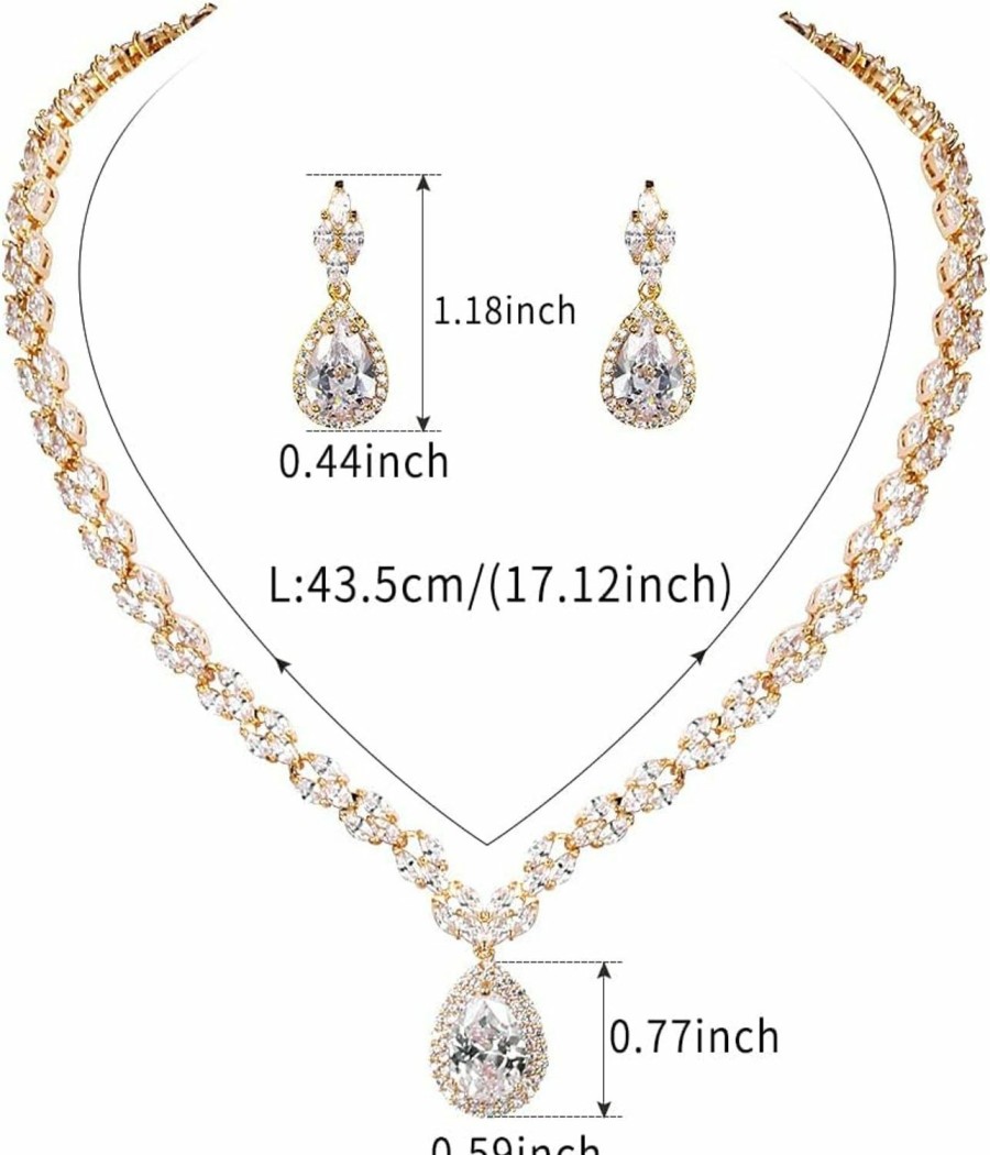 WeimanJewelry Weimanjewelry White Gold/Gold Plated Women Cubic Zirconia Cz Marquise Teardrop Bridal Tennis Necklace And Drop Earring Set For Wedding Brides Jewelry Sets