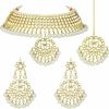 Aheli Aheli Faux Kundan Necklace Earrings Maang Tikka Set Indian Ethnic Wedding Fashion Jewelry Set For Women(White) Jewelry Sets