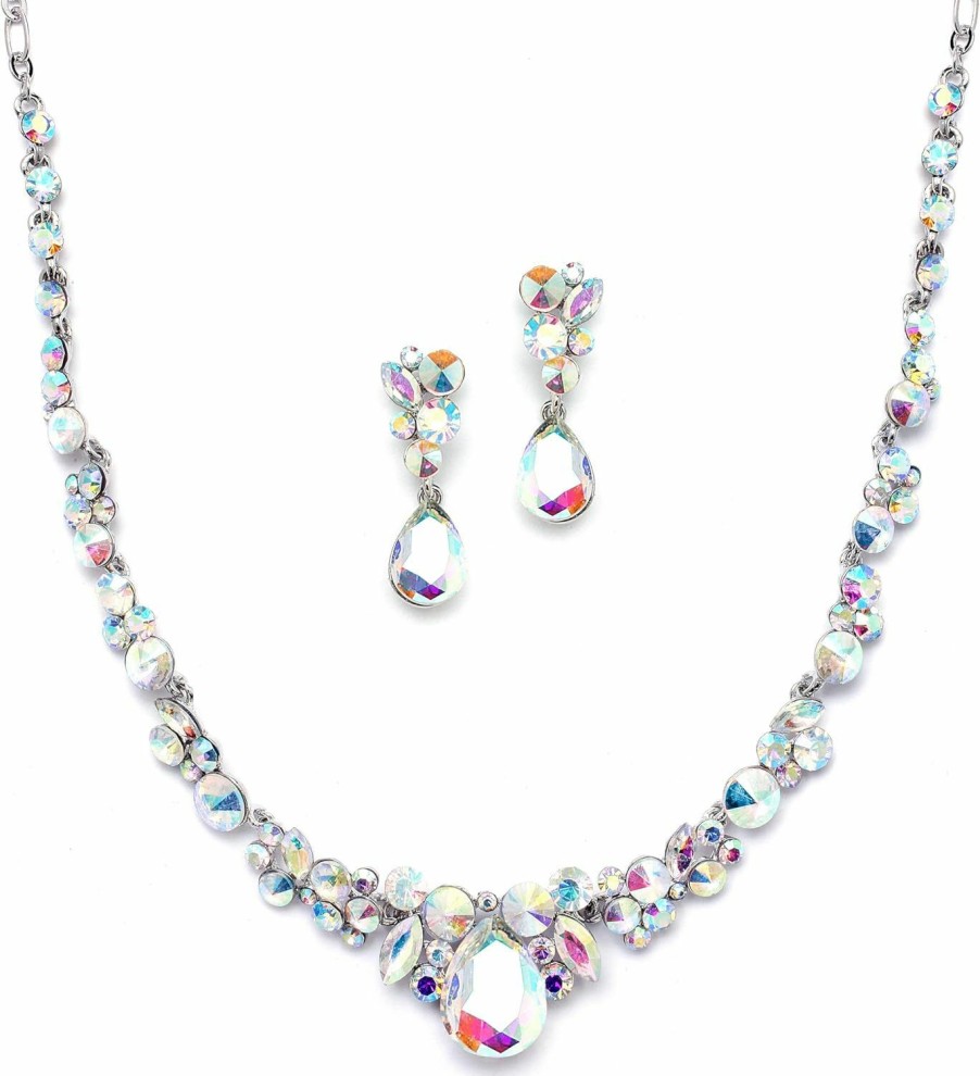 Mariell Mariell Bridal Wedding Necklace Earrings Set, Iridescent Crystal Jewelry Set For Brides, Prom, Pageant Jewelry Sets