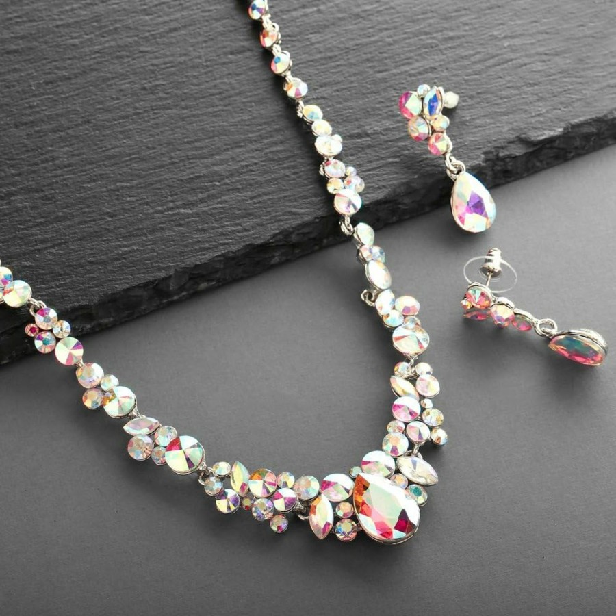 Mariell Mariell Bridal Wedding Necklace Earrings Set, Iridescent Crystal Jewelry Set For Brides, Prom, Pageant Jewelry Sets