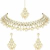 I Jewels I Jewels Gold Plated Kundan Necklace Jewellery With Earrings & Maang Tikka Set For Women And Girls Jewelry Sets