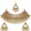 I Jewels I Jewels Gold Plated Indian Wedding Bollywood Kundan Pearl Choker Necklace Jewellery & Earrings Set For Women/Girls (M4173Fl) Jewelry Sets