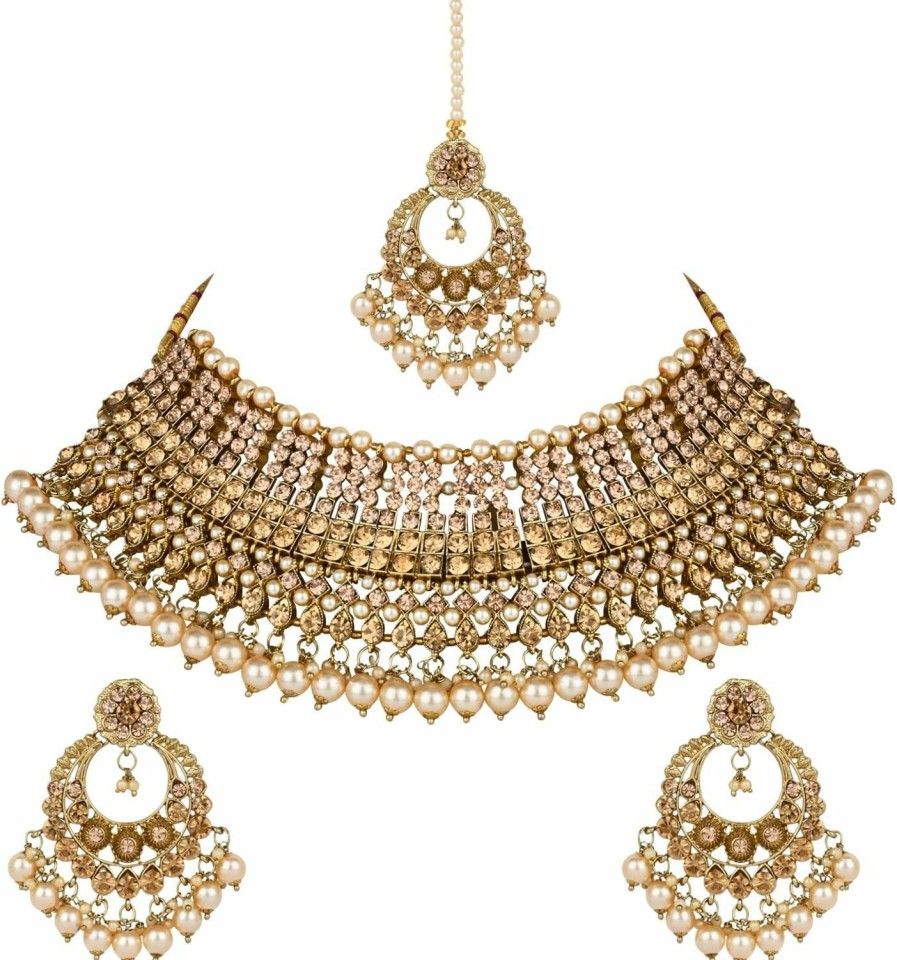 I Jewels I Jewels Gold Plated Indian Wedding Bollywood Kundan Pearl Choker Necklace Jewellery & Earrings Set For Women/Girls (M4173Fl) Jewelry Sets