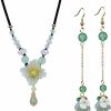 HL1971 Hl1971 Natural Ladies Jade Earrings And Jade Necklace Set, Suitable For Mother'S Day, Easter, Christmas Jewelry Sets