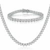 MDFUN Tennis Necklace Bracelet Jewelry Sets 18K White Gold Plated 4Mm Round Cubic Zirconia Bracelet And Necklace Sets For Women And Men Jewelry Sets