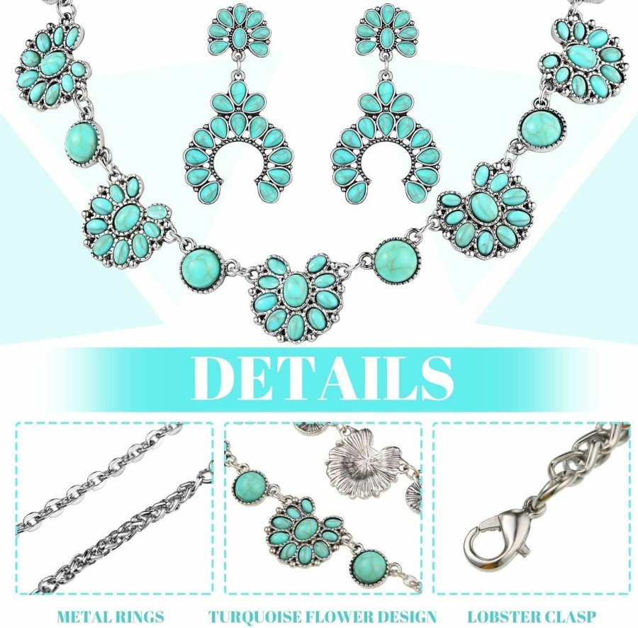 Bonuci Bonuci Women Necklace Set Long Turquoise Beads Endless Vintage Jewelry Simulated Collar Western Necklace Cute Turquoise Jewelry Earring Accessories Jewelry Sets