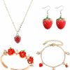 FUTIMELY Futimely 4 Pcs Strawberry Jewelry Set For Women Teen Girls Red Strawberry Necklace, Strawberry Earrings, Strawberry Ring, Strawberry Bracelet Cute Food Fruit Charm Jewelry Gift Jewelry Sets