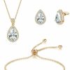 DHQH Dhqh Cubic Zirconia Teardrop Necklace Earring And Bracelet Set For Wedding With Crystal Link Bracelet Bridesmaids Jewelry Sets For Women Wedding Party Jewelry For Bridal Bridesmaid Jewelry Sets