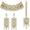 Aheli Aheli Faux Kundan Pearl White Bridal Choker Necklace With Earring Maang Tikka Indian Ethnic Traditional Bollywood Fashion Wear Jewelry Set Gift Jewelry Sets