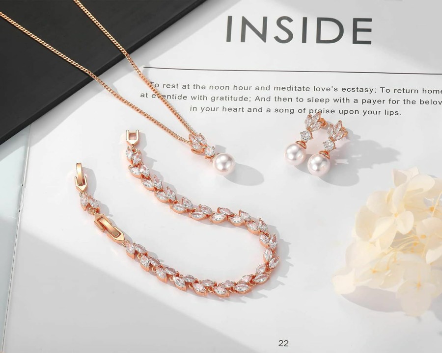 IDASANY Idasany Wedding Jewelry For Bride Bridesmaid, Pearl Dangle Earrings And Pendant Necklace Set Bridal Jewelry For Promise Wedding Party Jewelry Sets