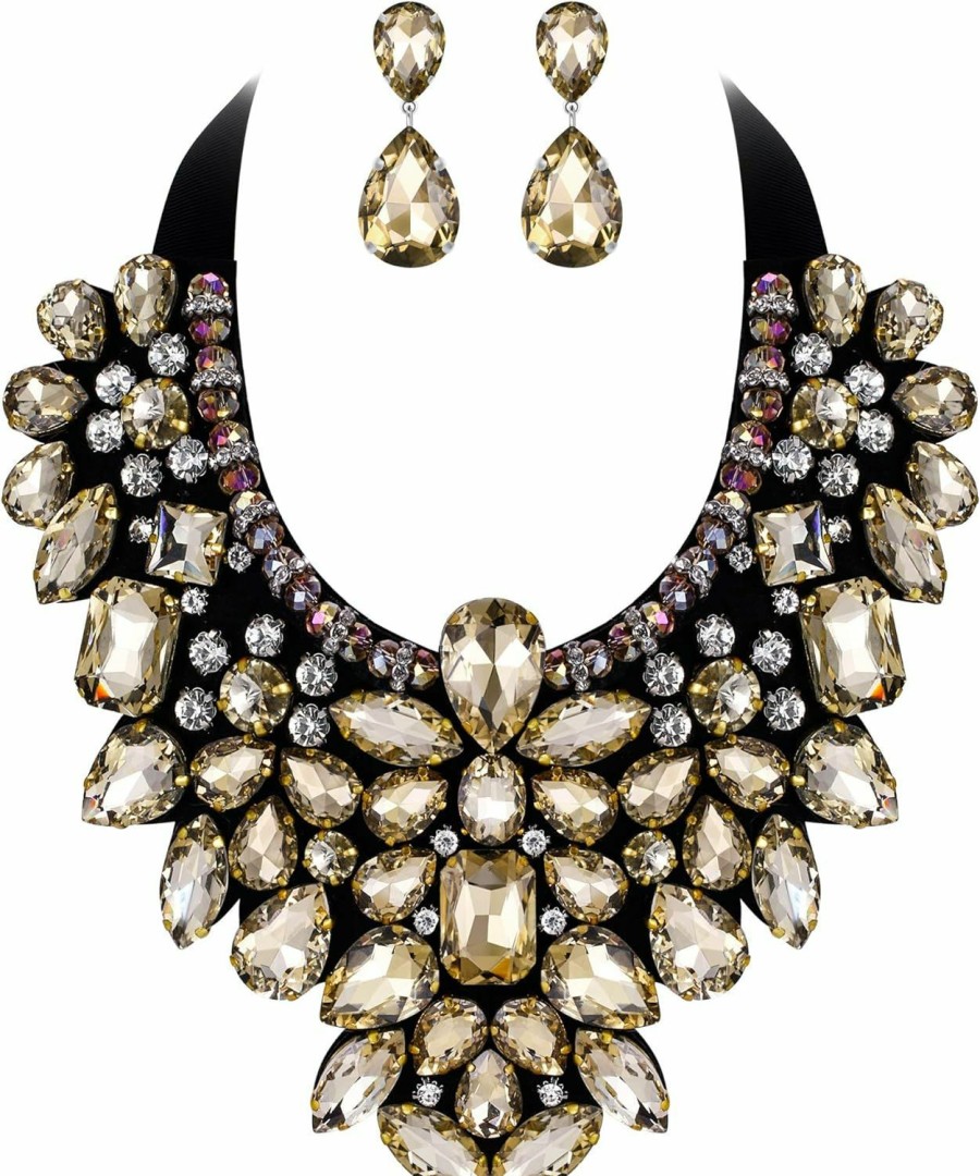 Flyonce Flyonce Costume Jewelry For Women, 9 Colors Rhinestone Crystal Statement Necklace Earrings Set Jewelry Sets