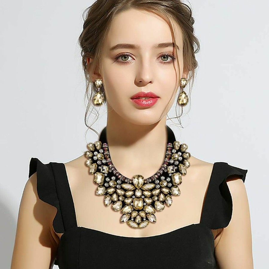 Flyonce Flyonce Costume Jewelry For Women, 9 Colors Rhinestone Crystal Statement Necklace Earrings Set Jewelry Sets