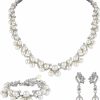 EVER FAITH Ever Faith Austrian Crystal Cz Simulated Pearl Victorian Style Necklace Earrings Bracelet Set Clear Jewelry Sets