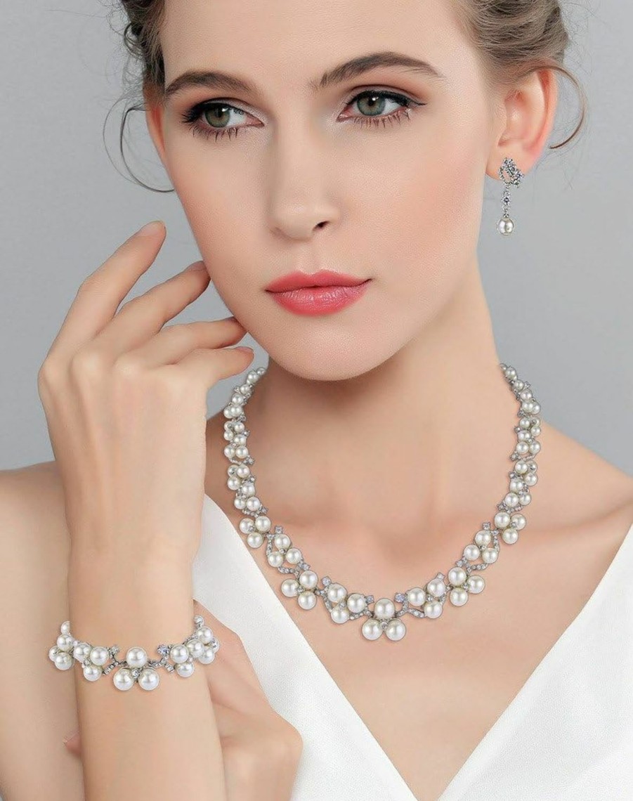 EVER FAITH Ever Faith Austrian Crystal Cz Simulated Pearl Victorian Style Necklace Earrings Bracelet Set Clear Jewelry Sets