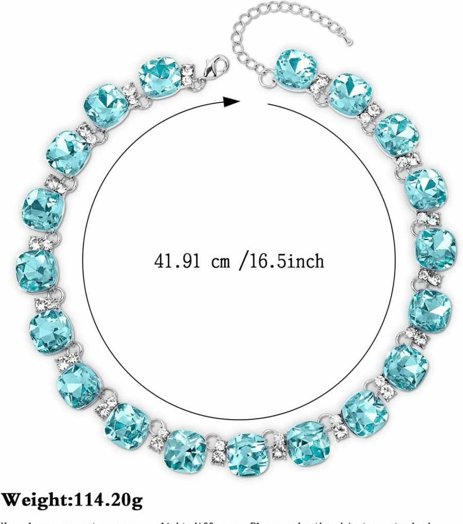 XILAZAB Xilazab Grey/Blue Austrian Crystal Wedding Bridal Jewelry Set For Brides Bridesmaid, Gemstone Statement Necklace And Earring Set Formal Prom Jewelry Set For Silver-Tone Fit With Evening Dress Jewelry Sets