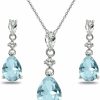 B. BRILLIANT Sterling Silver Simulated Green Aquamarine & White Topaz Pear-Cut Teardrop Dangling Stud Earrings & Necklace Jewelry Set For Women Girls Jewelry Sets