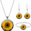 Dcfywl731 Dcfywl731 Sunflower Necklaces Earrings Bracelet Set,Sunflower Pendant Necklace Set For Women Sunflower Pearl Resin Boho Long Drop Handmade Pendant Necklace Jewelry Sets