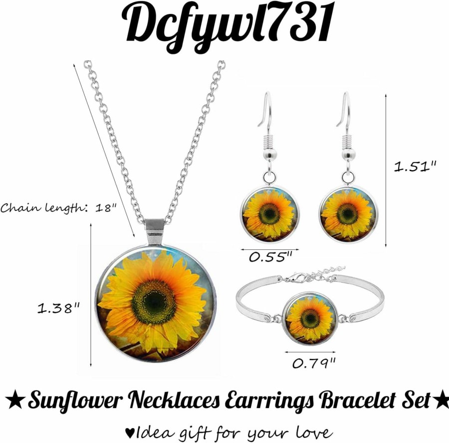 Dcfywl731 Dcfywl731 Sunflower Necklaces Earrings Bracelet Set,Sunflower Pendant Necklace Set For Women Sunflower Pearl Resin Boho Long Drop Handmade Pendant Necklace Jewelry Sets