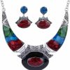 YAZILIND Yazilind Ethnic Color Embossed Oval Gangle Bib Collar Earrings Necklace Jewelry Set Women Jewelry Sets