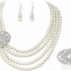 EVER FAITH Ever Faith 1920S Gatsby Jewelry Set For Party, Crystal Simulated Pearl Vintage Inspired Chandelier Necklace Earrings Sets For Woman Jewelry Sets