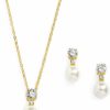 Mariell Mariell Pearl Wedding Necklace Earrings Set With Cz Crystal, Gold Jewelry For Brides, Prom, Mother'S Day Jewelry Sets