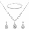 Poxtex Poxtex Bridal Silver Jewelry Set For Wedding, Hypoallergenic Crystal Cz Tennis Bracelet Dangle Earrings Necklace Set, Rhinestone Teardrop Wedding Jewelry For Bridal Bridesmaid Prom Party Costume Jewelry Sets