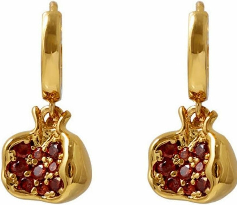 Aimery Aimery Pomegrante Earrings,Pomegranate Necklace,Jewelry, Advanced Cubic Zirconia Set With Red Pomegranate Pendant, 18K Gold Plated. (Pomegranate Earring.) Jewelry Sets