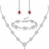 YADOCA Yadoca Wedding Bridal Jewelry Set For Women Silver Prom Costume Jewelry Sets Rhinestone Crystal Teardrop Necklace Earrings Bracelet Bridesmaid Jewelry Accessories Blue Silver Red Rose Gold Jewelry Sets