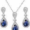 BriLove Brilove Women'S Wedding Bridal Elegant Crystal Teardrop Pendant Necklace Dangle Earrings Set Jewelry Sets