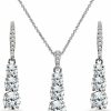 B. BRILLIANT B. Brilliant Sterling Silver Round 3-Stone Journey Pendant Necklace & Dangle Leverback Earrings Set Made With Aaa Cubic Zirconia Jewelry Sets