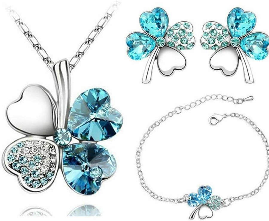 AILUOR Ailuor Four Leaf Clovers Jewelry Set, Fashion Austrian Crystal Lucky Four Leaf Clover Necklace Bracelet Or Earrings For Women Girl Wedding Party Gift Jewelry Sets